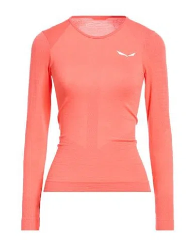 Salewa Woman T-shirt Coral Size 4 Merino Wool, Polyamide In Red