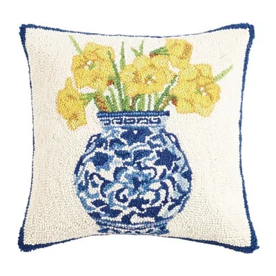 Sally Eckman Roberts Chinoiserie Chinoiserie Vase Daffodils Hook Wool Throw Pillow