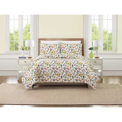 Sally Eckman Roberts Wildflower 100% Cotton Quilt Set In Blue;white;green;yellow;pink