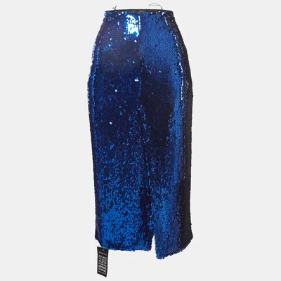 Pre-owned Sally Lapointe Royal Blue Sequin Pencil Skirt M