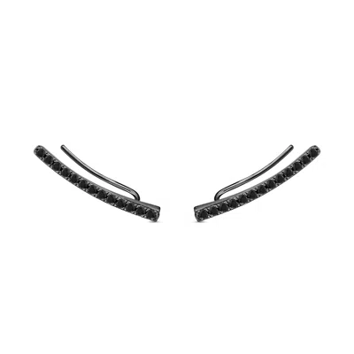 Sally Skoufis Men's Behave Ear Climber With Man Made Black Cz Diamond Stimulant In Sterling Silver & Premium Black