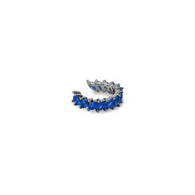 Sally Skoufis Men's Black / Blue Emergence Ear Cuff With Man Made Sapphires In Premium Black Rhodium In Multi
