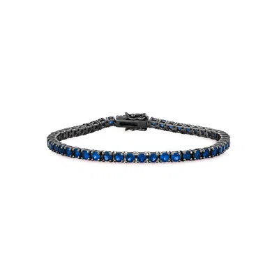 Sally Skoufis Men's Black / Blue Rebel Bracelet With Man Made Sapphire In Premium Black Rhodium In Multi