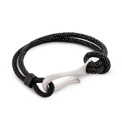 Sally Skoufis Men's Black / Silver Adescare Cuff With Galuchat Leather Nero In Brushed Silver In Multi