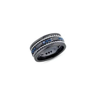 Sally Skoufis Men's Black / Silver / Blue Franco Ring With Natural Sapphires In Premium Black Rhodium In Multi
