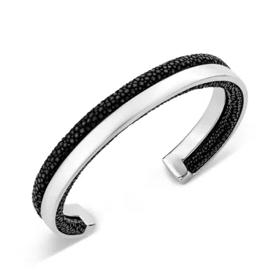 Sally Skoufis Men's Black / Silver Infinito Cuff With Galuchat - Noir With Sterling Silver In Multi