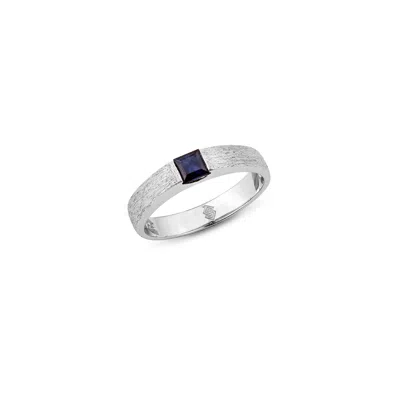 Sally Skoufis Men's Blue / Silver Animus Ring With Natural Sapphire In Brushed Sterling Silver In Metallic