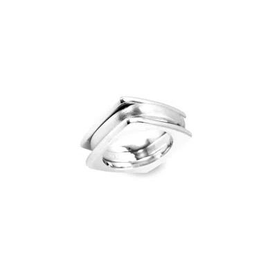 Sally Skoufis Men's Shadow Ring With Brushed Sterling Silver In Metallic