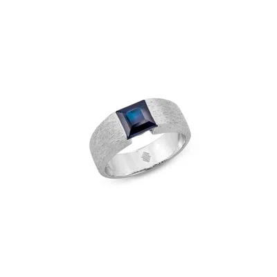 Sally Skoufis Men's Silver / Blue Anima Ring With Natural Sapphire In Brushed Sterling Silver In Metallic