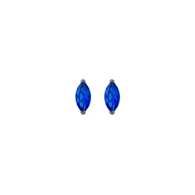 Sally Skoufis Women's Black / Blue Natural Stud Earrings With Man Made Sapphire In Premium Black Rhodium In Multi