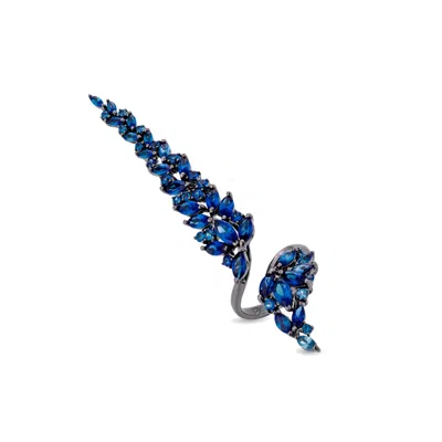 Sally Skoufis Women's Black / Blue Renaissance Ring With Man Made Sapphire In Black Rhodium In Multi