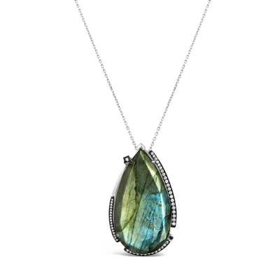 Sally Skoufis Women's Black / Blue Surrender Necklace With Natural Black Diamond & Labradorite In Platinum In Multi