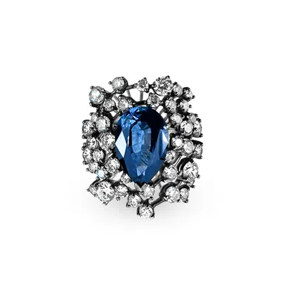 Sally Skoufis Women's Black / Blue / White Sapphire Ring With Man Made White Diamonds In Black Rhodium In Gray