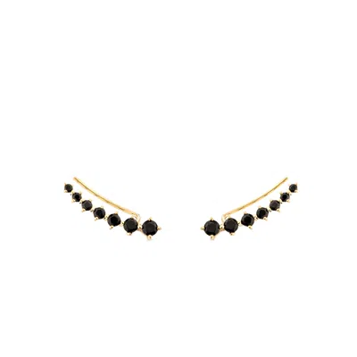 Sally Skoufis Women's Black / Gold Complete Ear Climber With Man Made Black Cz Diamond Stimulant In Sterling Silve In Multi