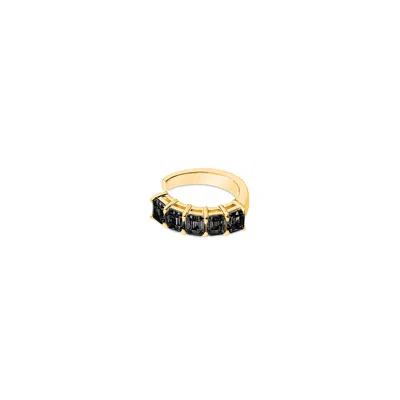 Sally Skoufis Women's Black / Gold Hybrid Ear Cuff With Man Made Cz Diamond Stimulant In Sterling Silver & 18k Gol In Multi