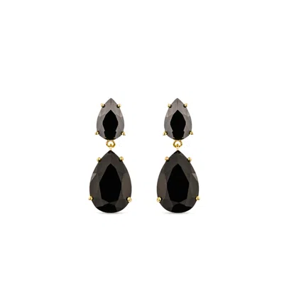 Sally Skoufis Women's Black / Gold Liberty Earrings With Man Made Cz Diamond Stimulant In Sterling Silver & 18k Go In Multi