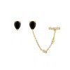 Sally Skoufis Women's Black / Gold Pure Stud & Ear Cuff  Set With Man Made Black Diamonds In Gold In Multi