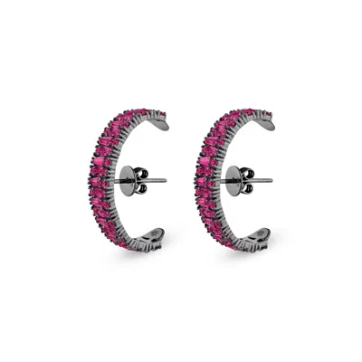 Sally Skoufis Women's Black / Red Culture Earrings With Man Made Rubies In Premium Black Rhodium In Multi