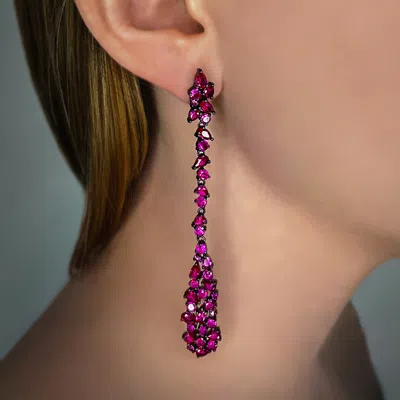Sally Skoufis Women's Black / Red Renewed Drop Earrings With Man Made Ruby In Premium Black Rhodium In Multi