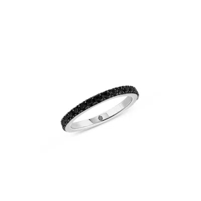 Sally Skoufis Women's Black / Silver Complete Ring With Man Made Black Cz Diamond Stimulant In Platinum In Multi