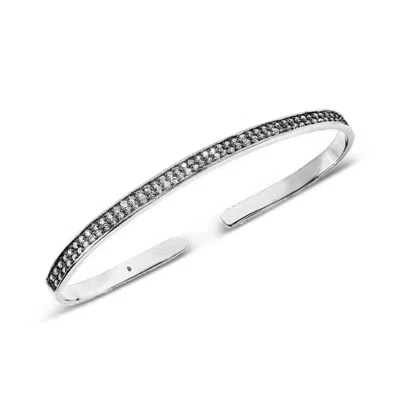 Sally Skoufis Women's Black / Silver Destiny Palm Cuff With Man Made Cz Diamond Stimulant In Platinum In Multi
