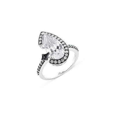 Sally Skoufis Women's Black / Silver Nourish Ring With Natural Black Diamond & Man Made Cz Diamond Stimulant In Pl In Multi