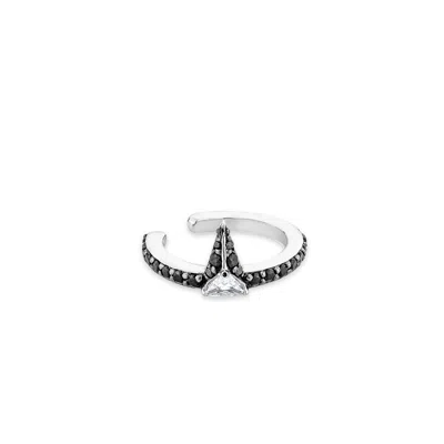 Sally Skoufis Women's Black / Silver Urge Ear Cuff With Man Made Cz Diamond In Platinum Black In Multi