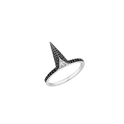 Sally Skoufis Women's Black / Silver Urge Ring With Man Made Cz Diamond Stimulant In Platinum Black In Multi