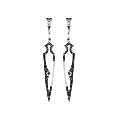 Sally Skoufis Women's Black / Silver / White Shield Earrings With Natural Black Diamond & Man Made Cz Diamond Stim In Multi