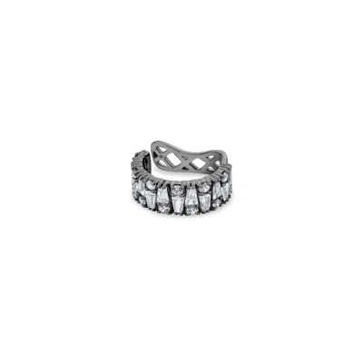 Sally Skoufis Women's Black / White Culture Ear Cuff With Man Made Cz Diamond Stimulant In Sterling Silver & Premi In Multi