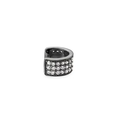 Sally Skoufis Women's Black / White Destiny Ear Cuff With Man Made Cz Diamond Stimulant In Premium Black Rhodium In Multi