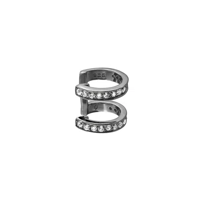 Sally Skoufis Women's Black / White Edge Duo Ear Cuff With Man Made White Cz Diamond Stimulant In Sterling Silver  In Multi
