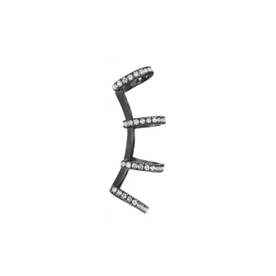 Sally Skoufis Women's Black / White Edge Ear Cuff With Man Made White Cz Diamond Stimulant In Sterling Silver & Pr In Multi