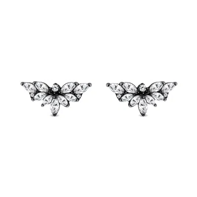 Sally Skoufis Women's Black / White Emergence Ear Climber With Man Made White Cz Diamond Stimulant In Sterling Sil In Multi