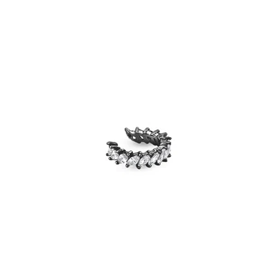 Sally Skoufis Women's Black / White Emergence Ear Cuff With Man Made Cz Diamond Stimulant In Sterling Silver & In  In Multi
