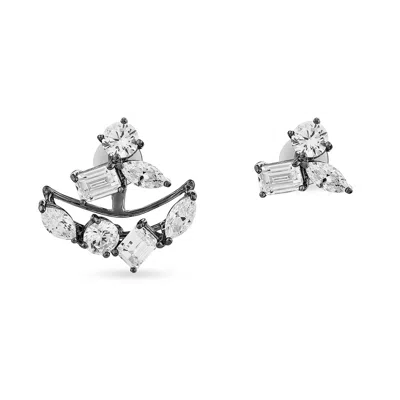 Sally Skoufis Women's Black / White Emergence Ear Jacket With Man Made White Cz Diamond Stimulant In Black Rhodium In Multi