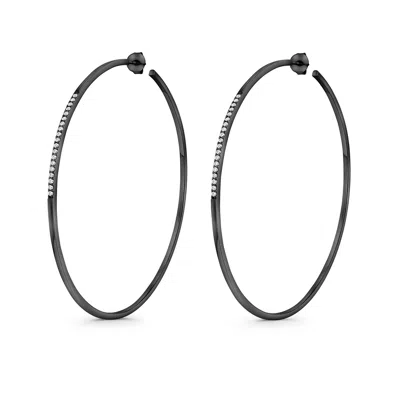 Sally Skoufis Women's Black / White Journey Earring With Man Made Cz Diamond In Premium Black Rhodium In Multi