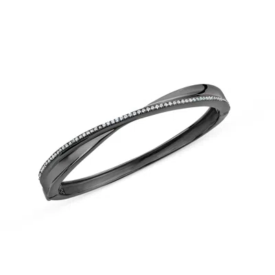Sally Skoufis Women's Black / White Light Bangle With Man Made White Cz Diamond Stimulant In Sterling Silver & Pre In Multi