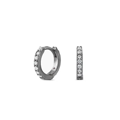 Sally Skoufis Women's Black / White Light Huggie Earrings With Man Made Cz Diamond Stimulant In Sterling Silver &  In Multi