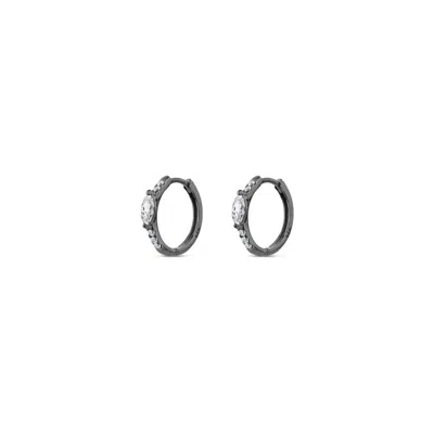 Sally Skoufis Women's Black / White Natural Huggie Earrings With Man Made Cz Diamond Stimulant In Sterling Silver  In Multi