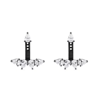 Sally Skoufis Women's Black / White Pure Ear Jacket With Man Made Cz Diamond Stimulant In Sterling Silver & Black  In Multi