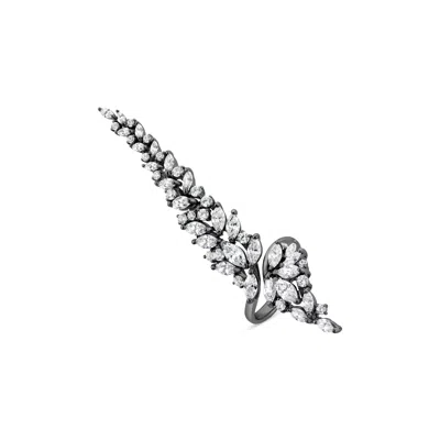 Sally Skoufis Women's Black / White Renaissance Ring With Man Made White Cz Diamond Stimulant In Premium Black Rho In Multi
