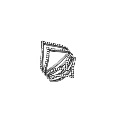 Sally Skoufis Women's Black / White Shine Ring With Man Made White Cz Diamond Stimulant In Sterling Silver & Premi In Multi