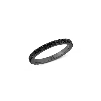 Sally Skoufis Women's Complete Ring With Man Made Black Cz Diamond Stimulant In Sterling Silver & Black Rhodium