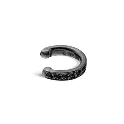 Sally Skoufis Women's Edge Mono Ear Cuff With Man Made Cz Diamond Stimulant In Sterling Silver & Black Rhodium