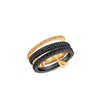Sally Skoufis Women's Gold / Black / Yellow Cyclic Ring With Man Made Black Diamonds In Gold In Multi