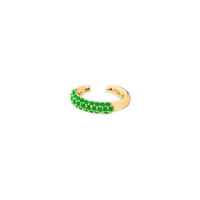 Sally Skoufis Women's Gold / Green Cosmic Alchemy Ear Cuff With Man Made Emeralds Diamonds In 18k Gold Vermeil In Multi