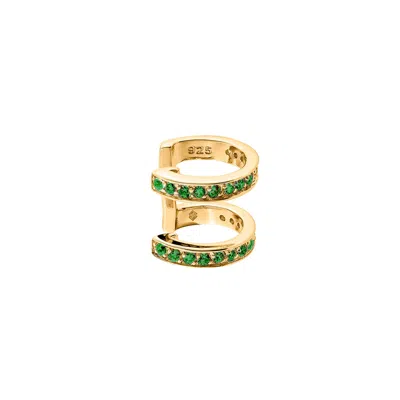 Sally Skoufis Women's Gold / Green Edge Duo Ear Cuff With Man Made Emerald In Gold In Multi