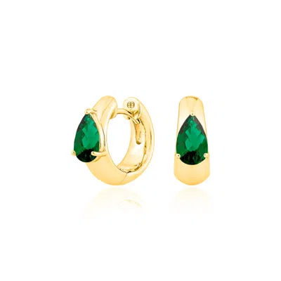 Sally Skoufis Women's Gold / Green Pure Alchemy Petite Hoops With Man Made Emeralds In 18k Gold Vermeil