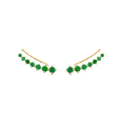 Sally Skoufis Women's Gold / Green Pure Ear Climber With Man Made Emeralds In Yellow Gold In Multi